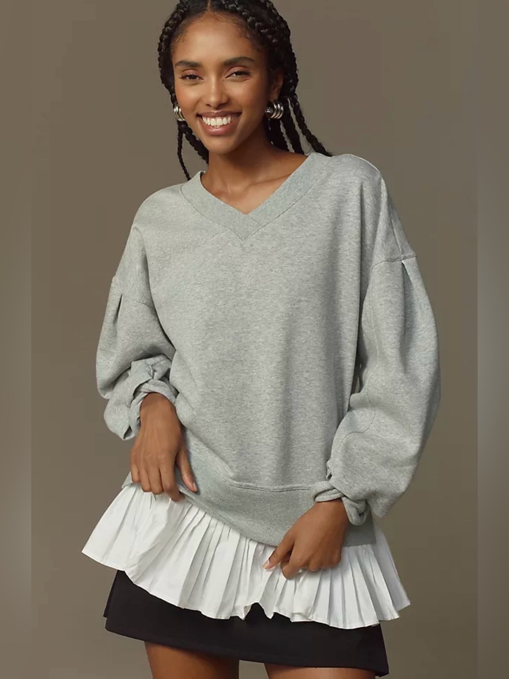 Anthropologie Maeve Long-Sleeve V-Neck Twofer Knit Pullover SZ XS
